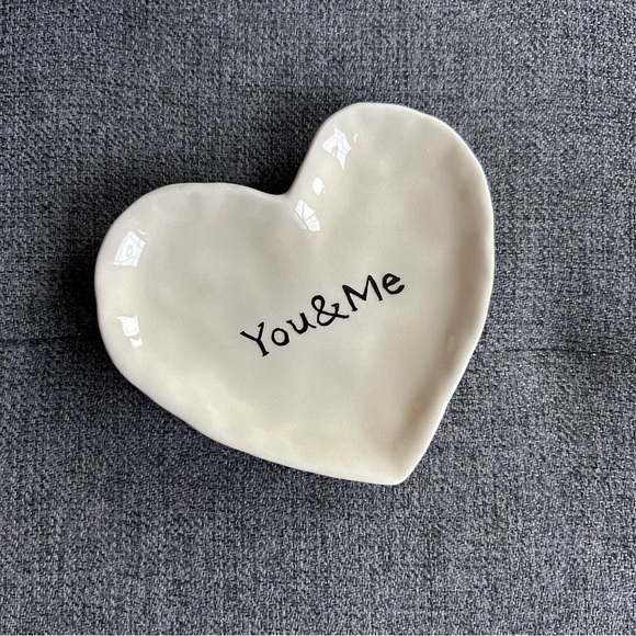 Other - “You & Me” Heart Shaped Trinket Jewelry Dish, White, Black